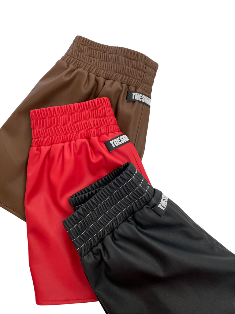 RED VEGAN LEATHER BOXER SHORTS