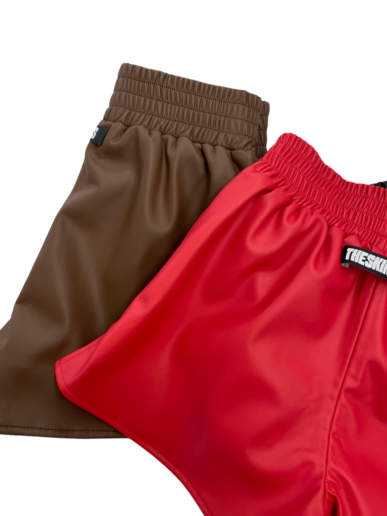 RED VEGAN LEATHER BOXER SHORTS
